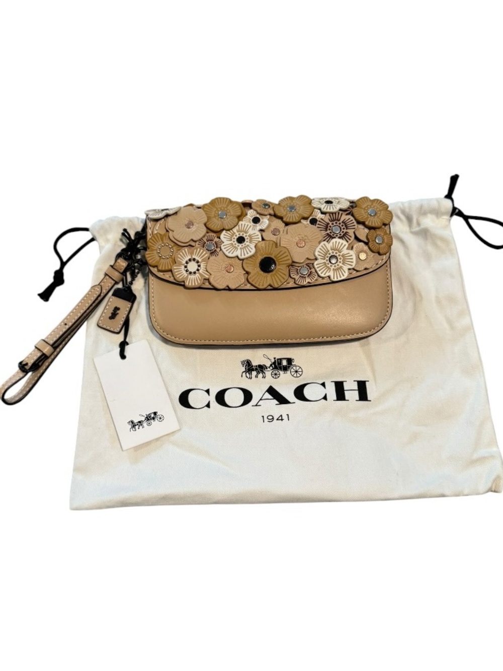 Coach 1941 Clutch with Tea Rose Applique color Beechwood/Tan (Style No. 58181)